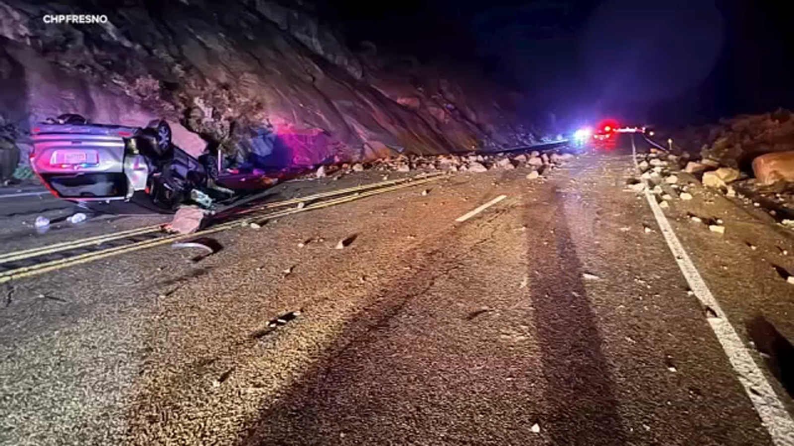 Highway 168 rockslide causes crash, CHP urges caution during storms