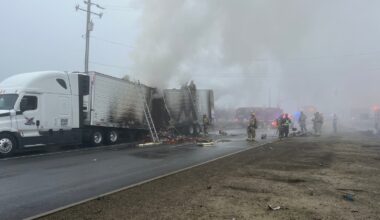 Man killed after pickup crashes into semi in dense fog near Highway 99