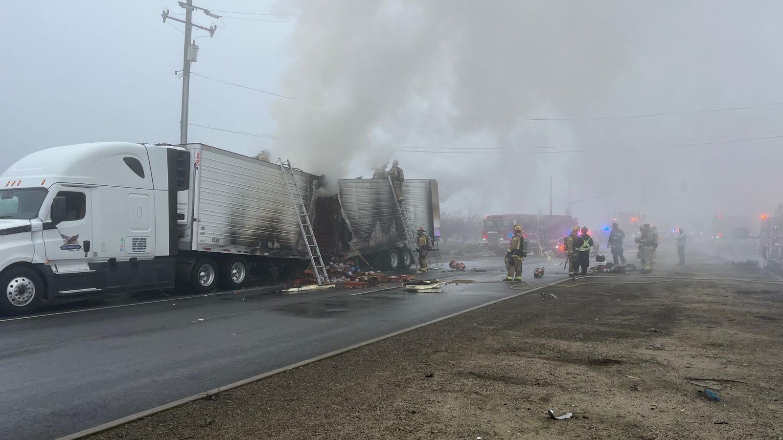 Man killed after pickup crashes into semi in dense fog near Highway 99