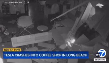 Tesla slams into Long Beach coffee shop in crash caught on surveillance video