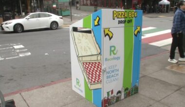 San Francisco installs new trash cans by Recology designed to dispose of pizza boxes in North Beach neighborhood