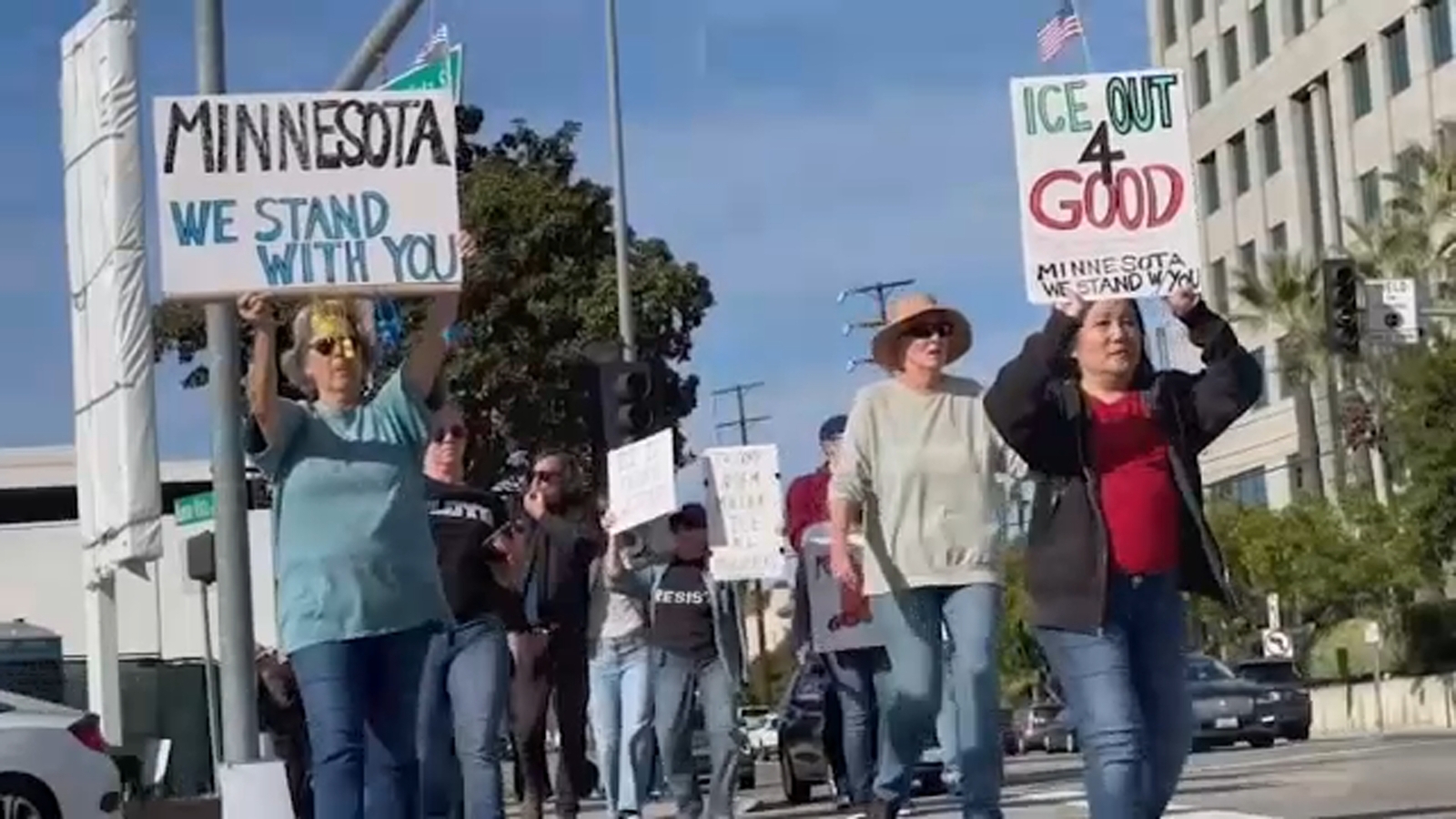 Los Angeles protests: Thousands converge in downtown for national 'ICE Out' rally