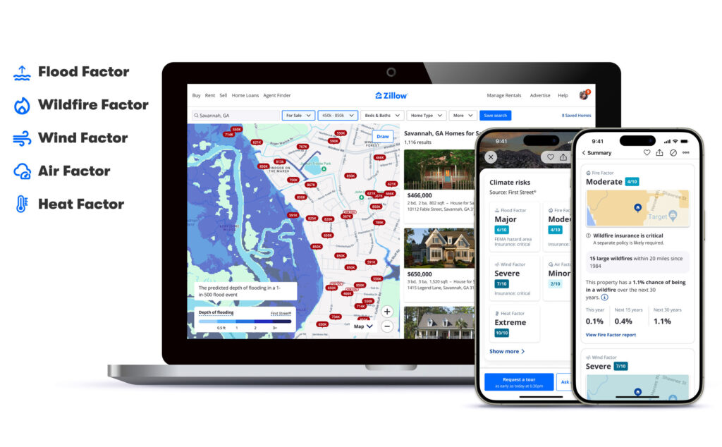A little over a year after it was introduced, Zillow removed its climate risk feature. Credit: Zillow