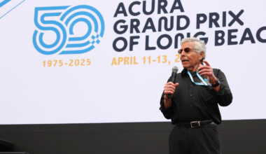 Michaelian speaking at last year's Grand Prix of Long Beach. Photo: IndyCar - Travis Hinkle