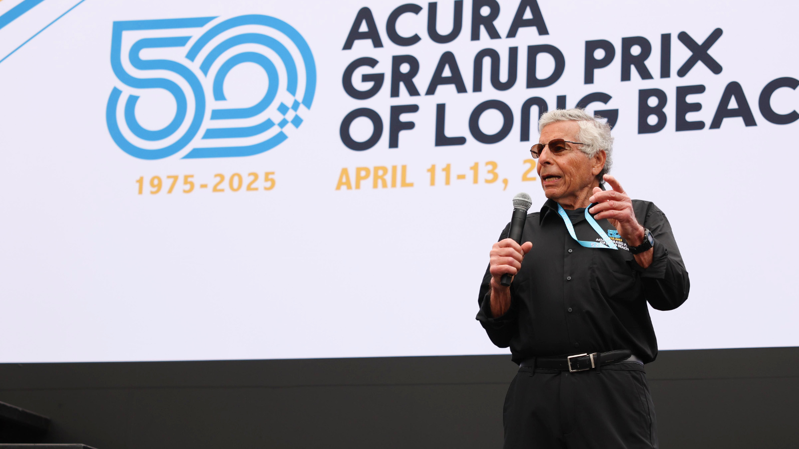 Michaelian speaking at last year's Grand Prix of Long Beach. Photo: IndyCar - Travis Hinkle