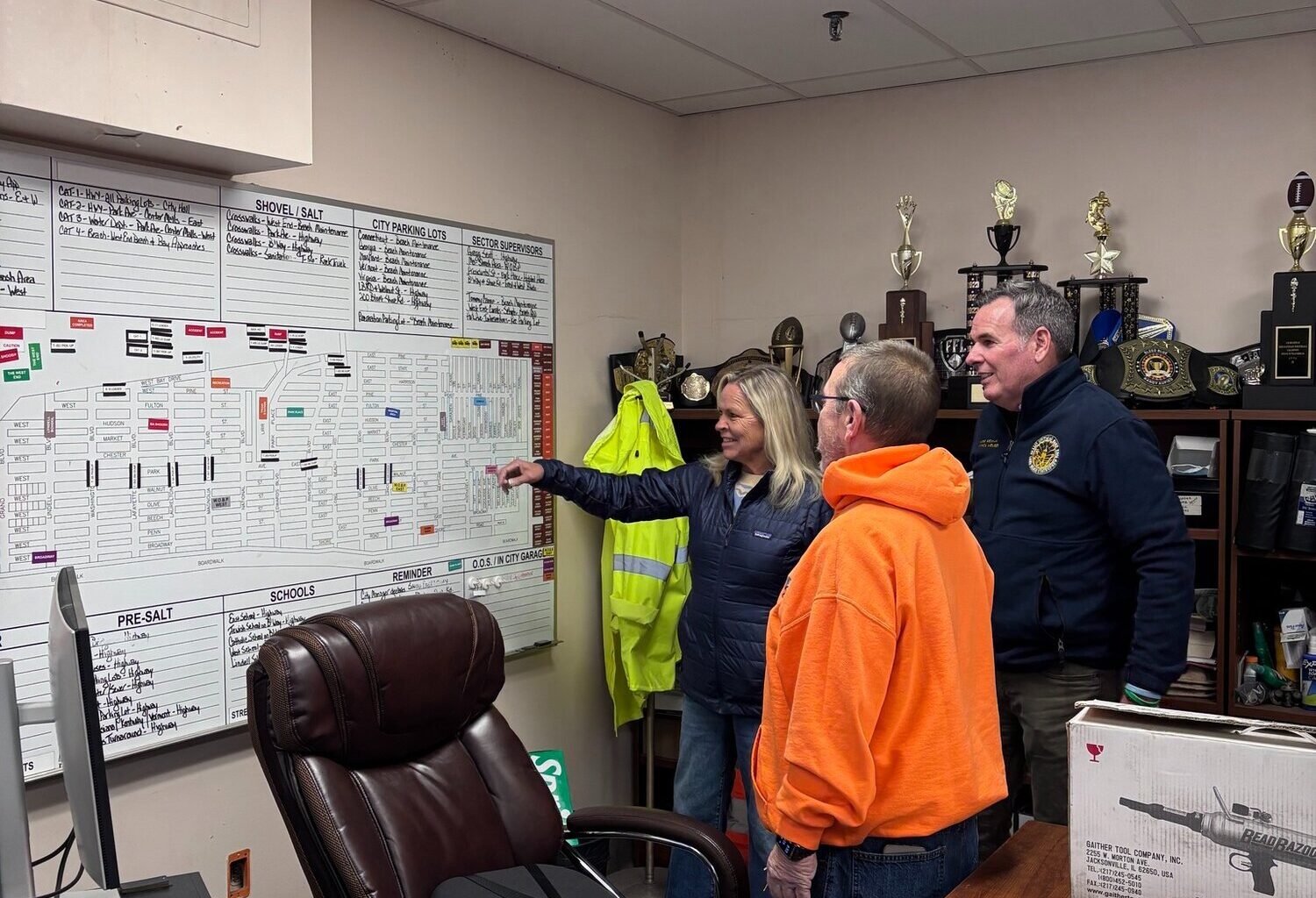 Long Beach city council members Tracey Johnson and Michael Reinhart helped to coordinate snow-clearing procedures.