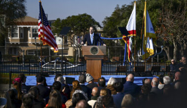 San Francisco Mayor Daniel Lurie gives remarks during a State of the City address at Rossi Park Ball Field in the Richmond neighborhood of San Francisco on Jan. 15, 2026. Beth LaBerge/KQED