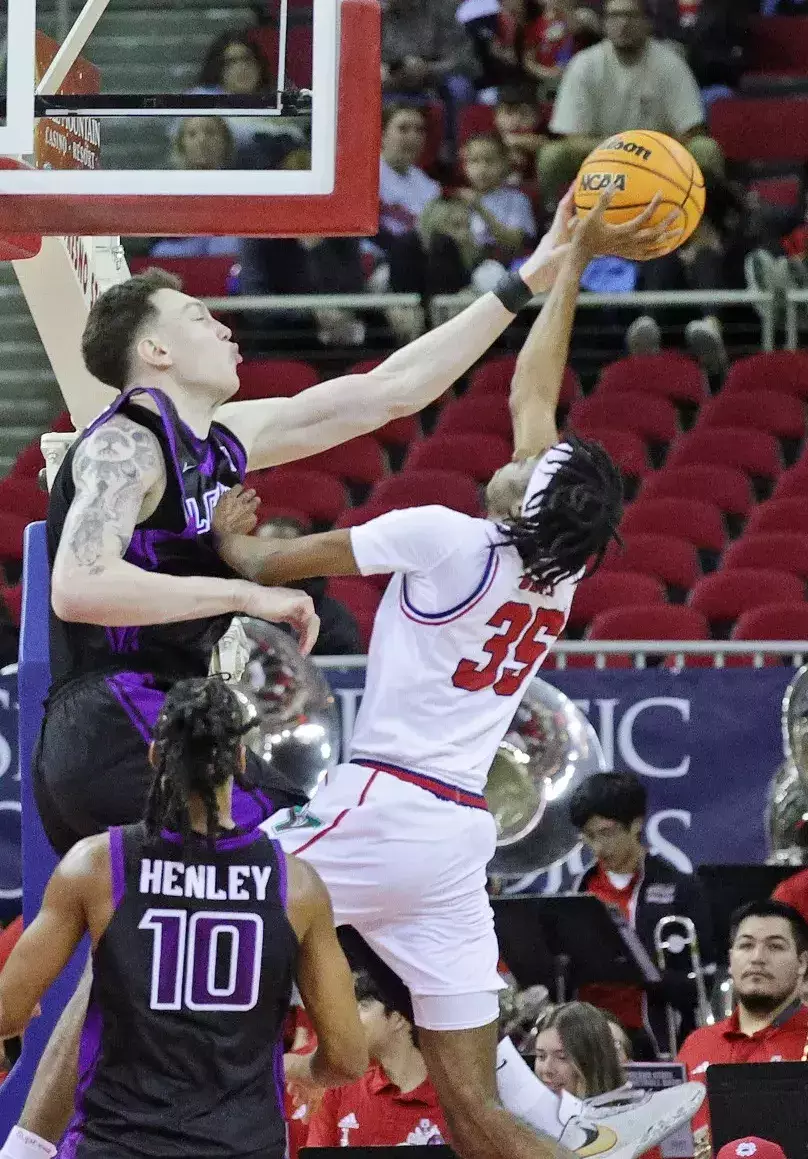 Fresno, CA  Jan. 24, 2026:  The Lopes win 68-57 against Fresno State at Save Mart Center. David Kadlubowski/GCU  