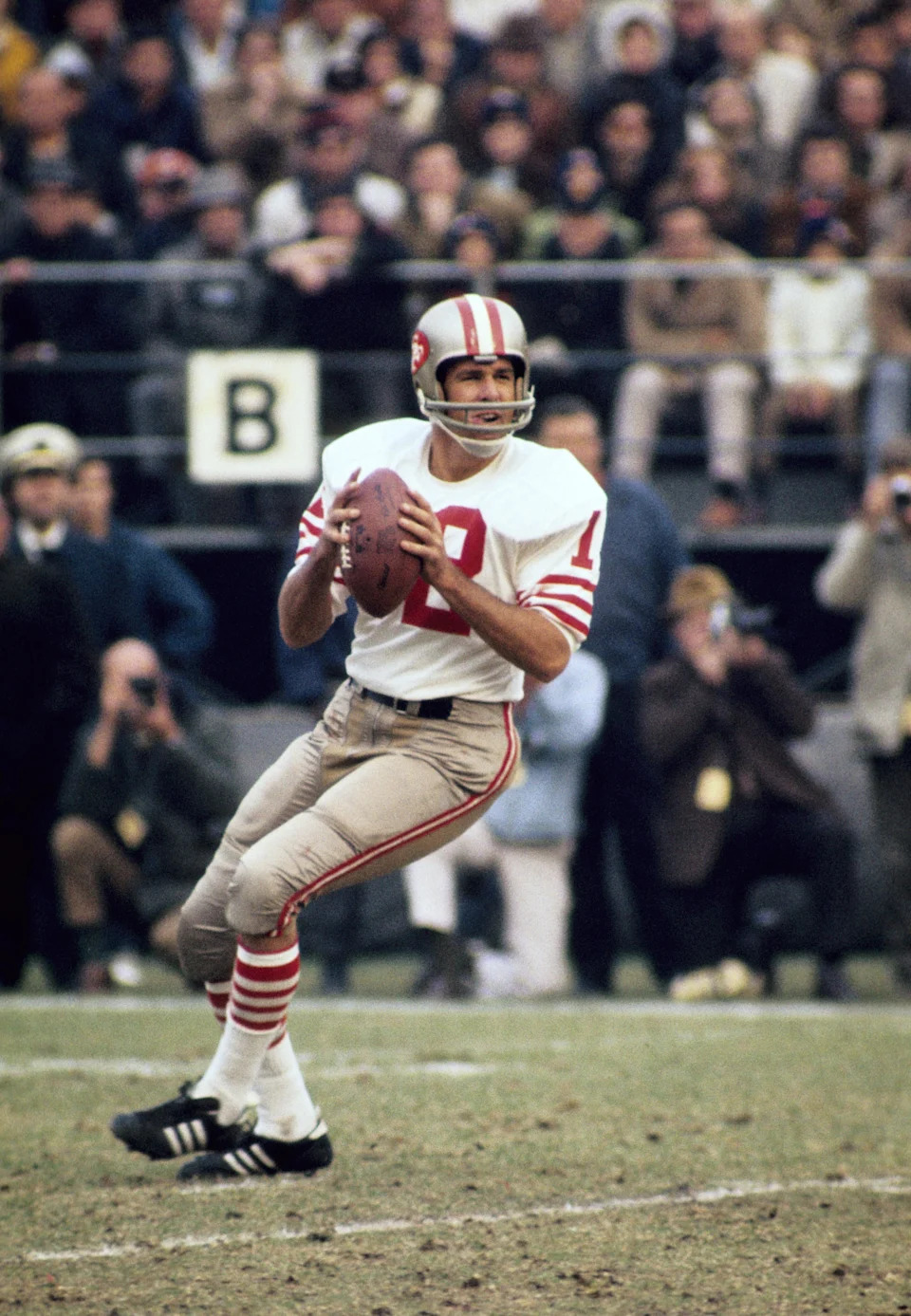 San Francisco 49ers quarterback John Brodie (12) in action during the 1978 season.