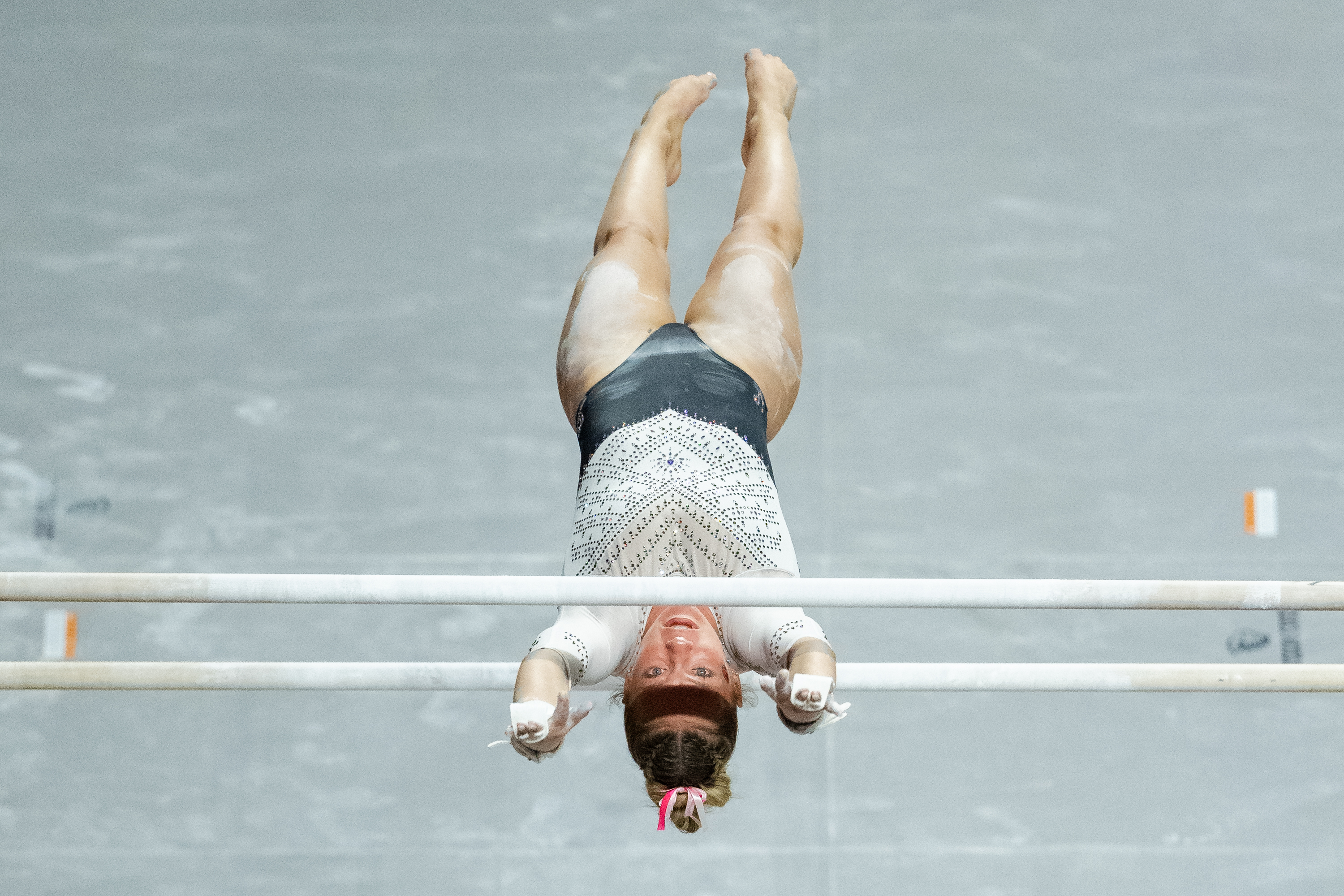 Kaylee Cheek of the Oregon State Beavers competes on the uneven bars during a gymnastics meet against the Sacramento State Hornets at Gill Coliseum on January 16, 2026 in Corvallis, OR.