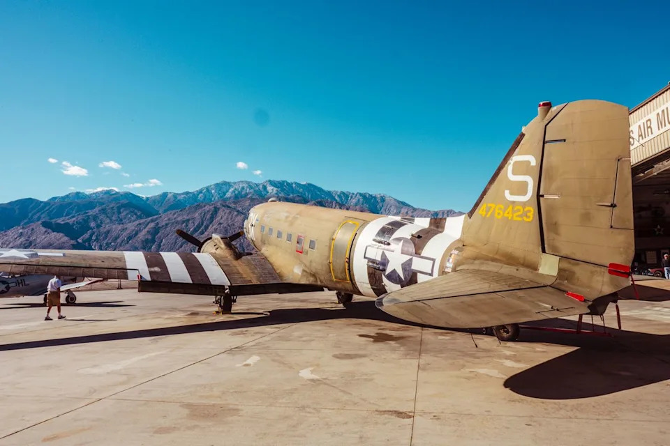 Taylor McIntyre/Travel + Leisure A large military plane at the Palm Springs Air Museum.