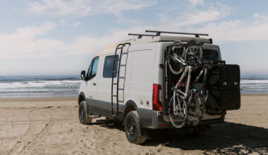 a customized sprinter van on the beach