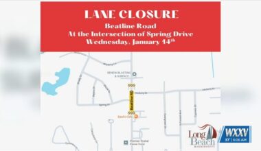 Lane closure on Beatline Road in Long Beach