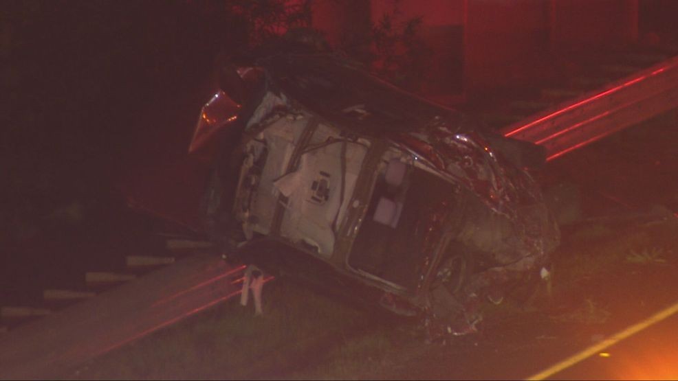 Three juveniles were severely injured after crashing a reported stolen vehicle into a guardrail on Highway 178 while allegedly leading officers on a pursuit Sunday night. PHOTO: KBAK/KBFX