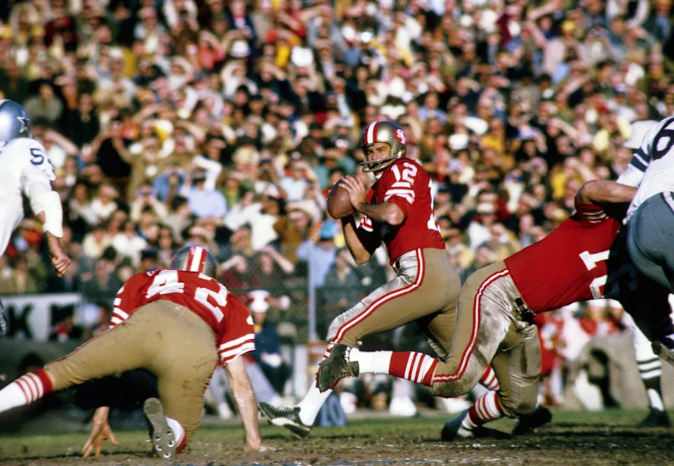 San Francisco 49ers quarterback John Brodie in action against the Dallas Cowboys.