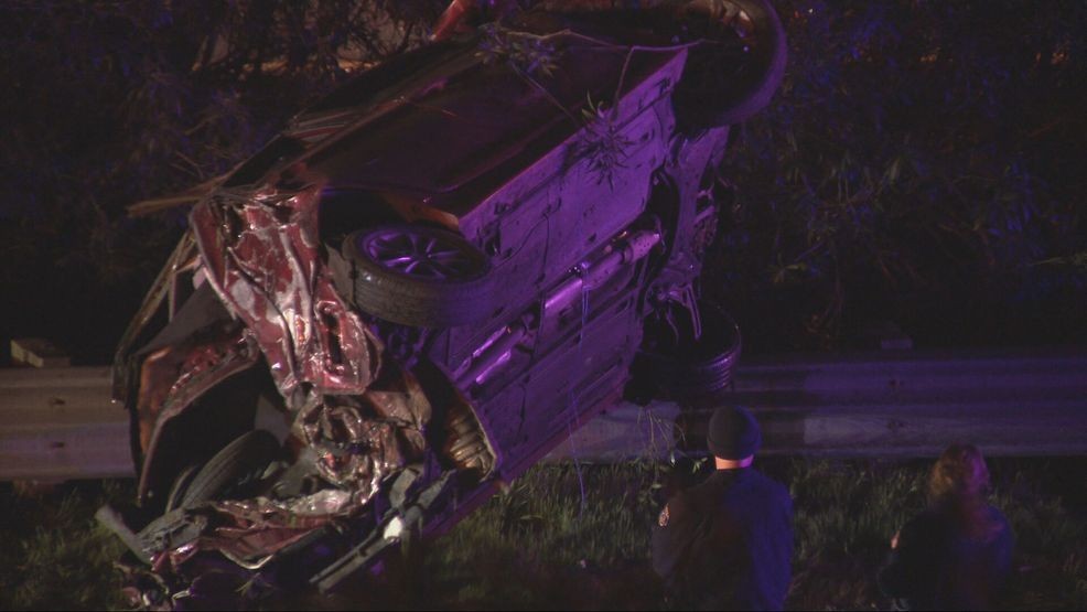 Three juveniles were severely injured after crashing a reported stolen vehicle into a guardrail on Highway 178 while allegedly leading officers on a pursuit Sunday night. PHOTO: KBAK/KBFX