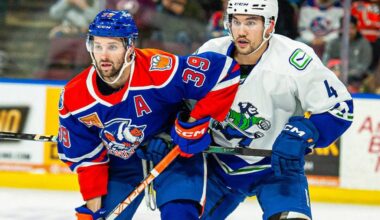 Abbotsford&rsquo;s Jett Woo and Bakersfield&rsquo;s Seth Griffith have been central figures in the Canucks-Condors rivalry over the years.