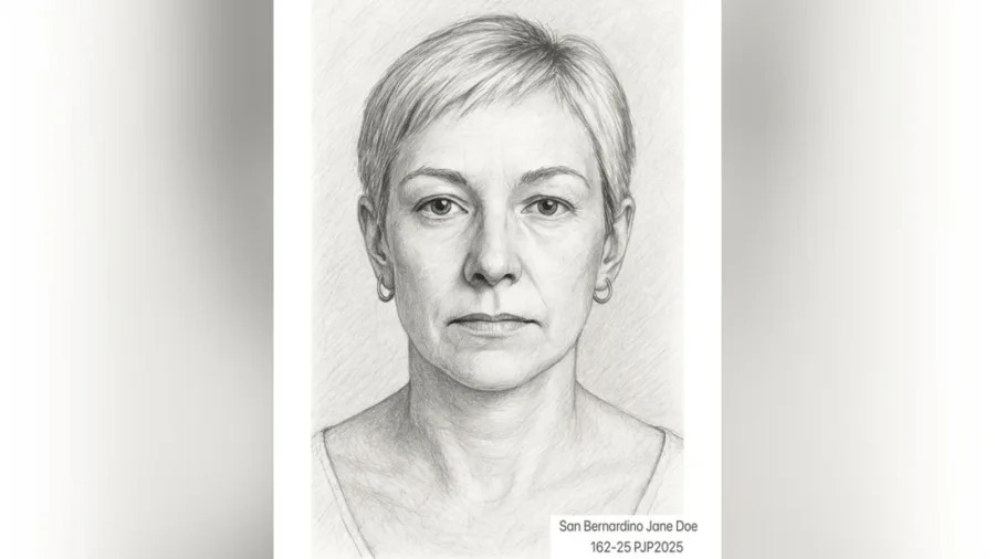 San Bernardino authorities released a sketch of an unidentified woman found deceased near a Crestline mountainside, asking the public for help in identifying her. (SBSD)