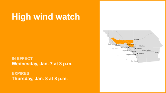 5 Freeway north of LA placed under a high wind watch Wednesday and Thursday – wind gusts reaching 65 mph – Orange County Register