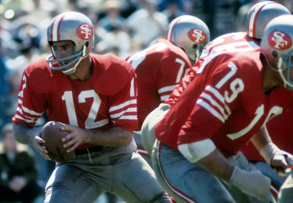 San Francisco 49ers quarterback John Brodie in action against the St. Louis Cardinals at Kezar Stadium.