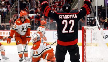 Chatfield scores 1st goal of season to help Hurricanes to a 5-2 win over the Ducks | Pro National Sports