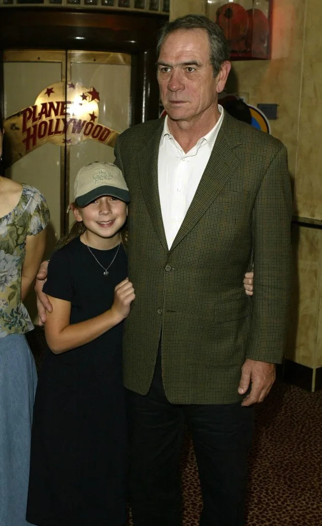 Tommy Lee Jones and his daughter Victoria arrive for the premiere of the film “Stuart Little 2” at Planet Hollywood on July 14, 2002, in London. Getty Images