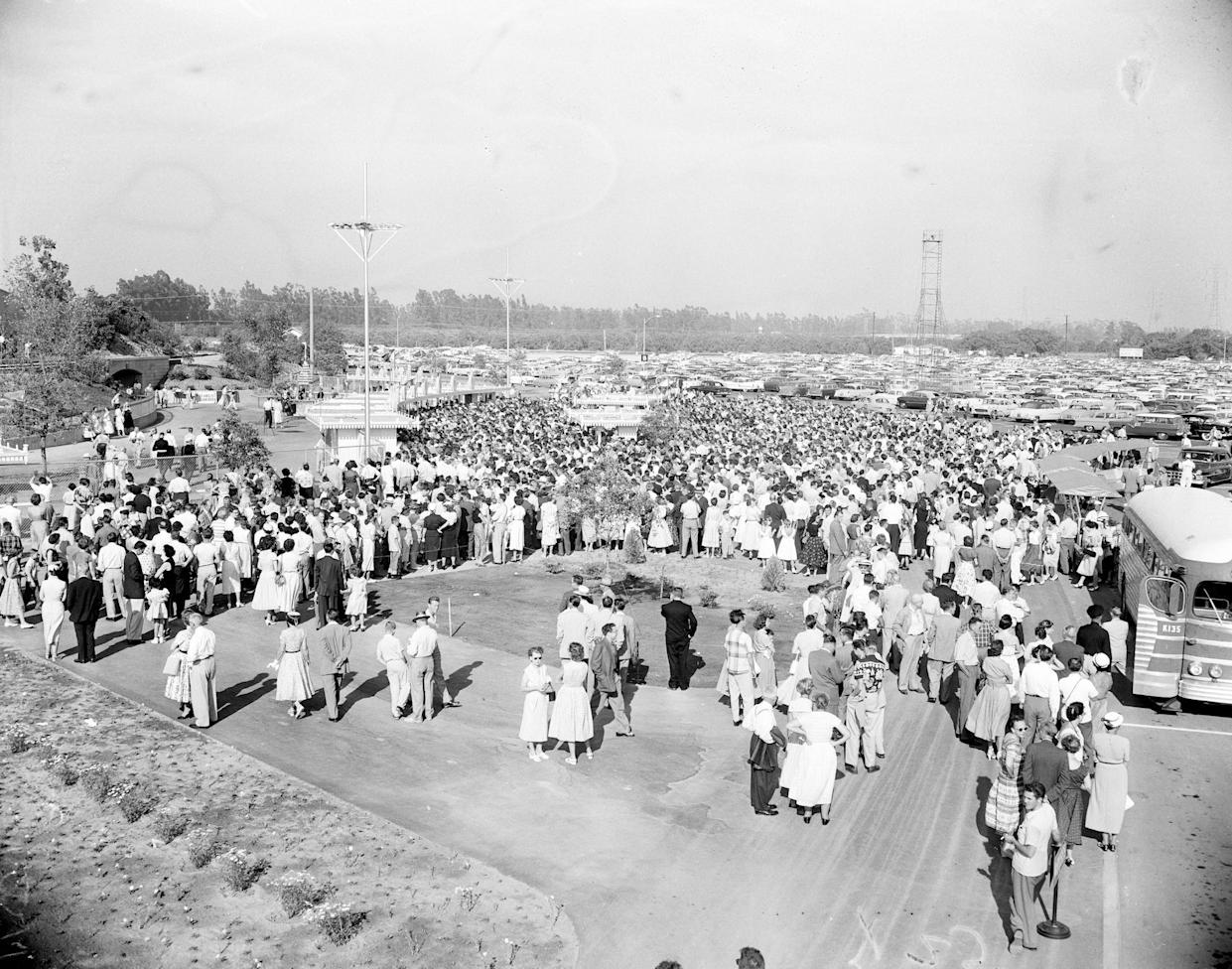 Crowds at Disneyland on opening day.