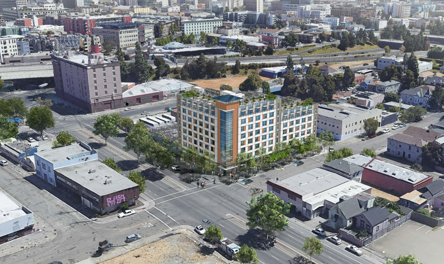 793 West Grand Avenue bird's eye view, rendering by Kodama Diseno Associates