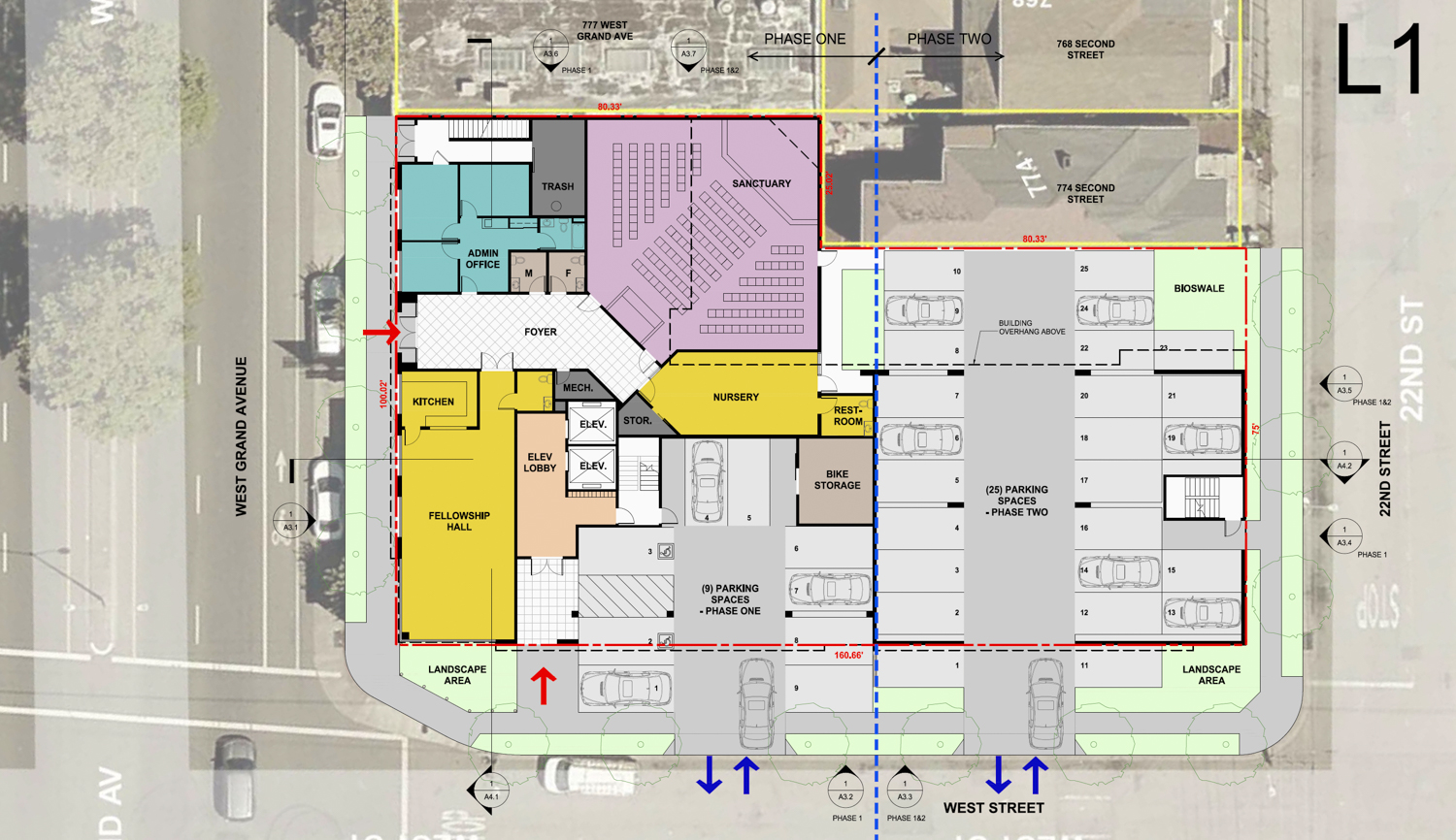 793 West Grand Avenue ground-level floor plan, illustration by Kodama Diseno Architects