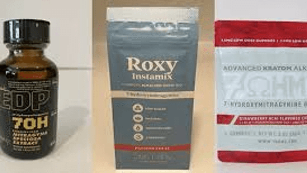 Kratom and its synthetic offshoot, 7-OH, can be found in a variety of forms across retailers. The CDPH says all of them are not legal for sale. Photo provided by CDPH