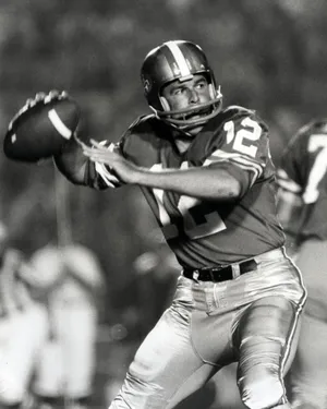 San Francisco 49ers quarterback John Brodie in action during a preseason game against the Los Angeles Rams.