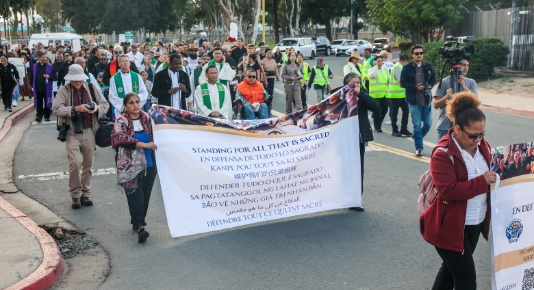 A Barrio Logan march for victims of ICE violence in Minneapolis and beyond. (Photo by Adrian Childress/Times of San Diego)