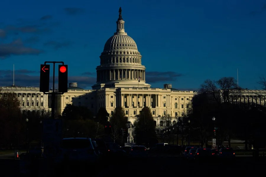 The U.S. Capitol is seen shortly before sunset, Friday, Nov. 28, 2025, in Washington. (AP Photo/Julia Demaree Nikhinson)