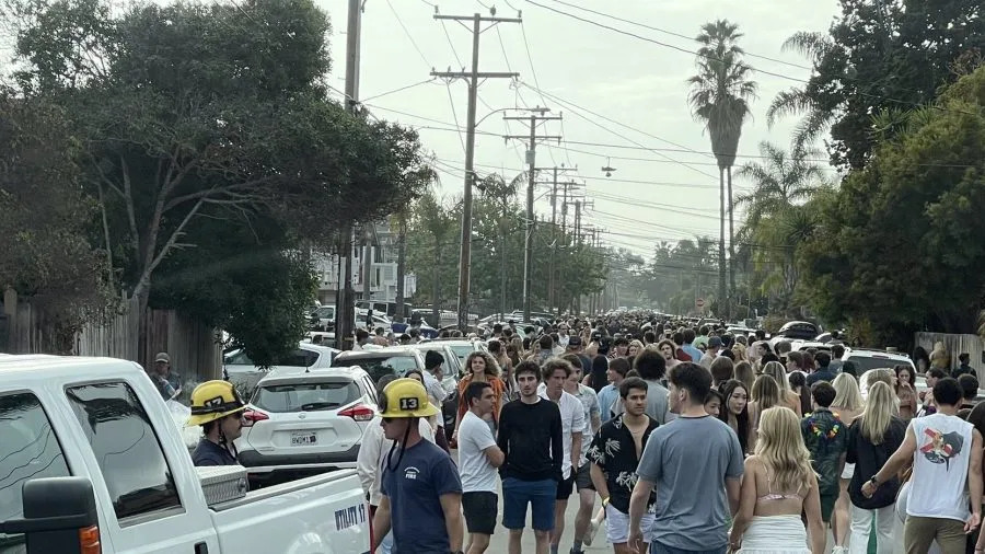 Streets are crowded in the beachfront community of Isla Vista as a yearly party returned for the first time since 2019 on April 2, 2022. (Santa Barbara County Sheriff’s Office)