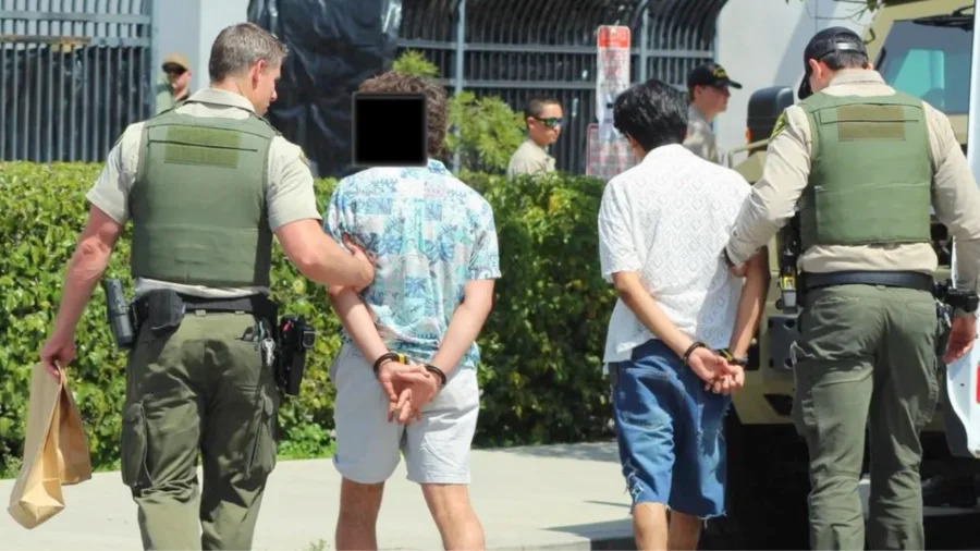 Two of the at least 84 people arrested during the 2025 Deltopia weekend event in Isla Vista are seen in this photo. April 2025. (Santa Barbara County Sheriff’s Office)