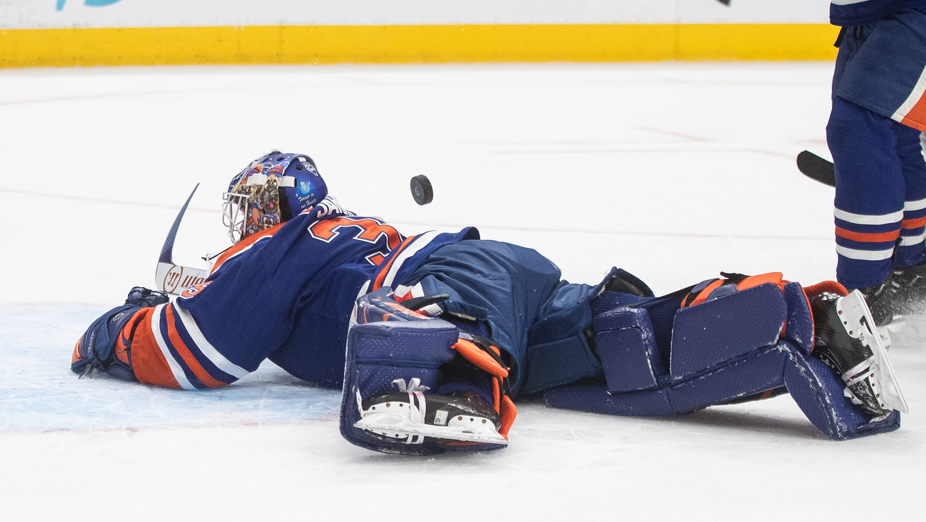 Edmonton Oilers goaltender Tristan Jarry makes a save during the...
