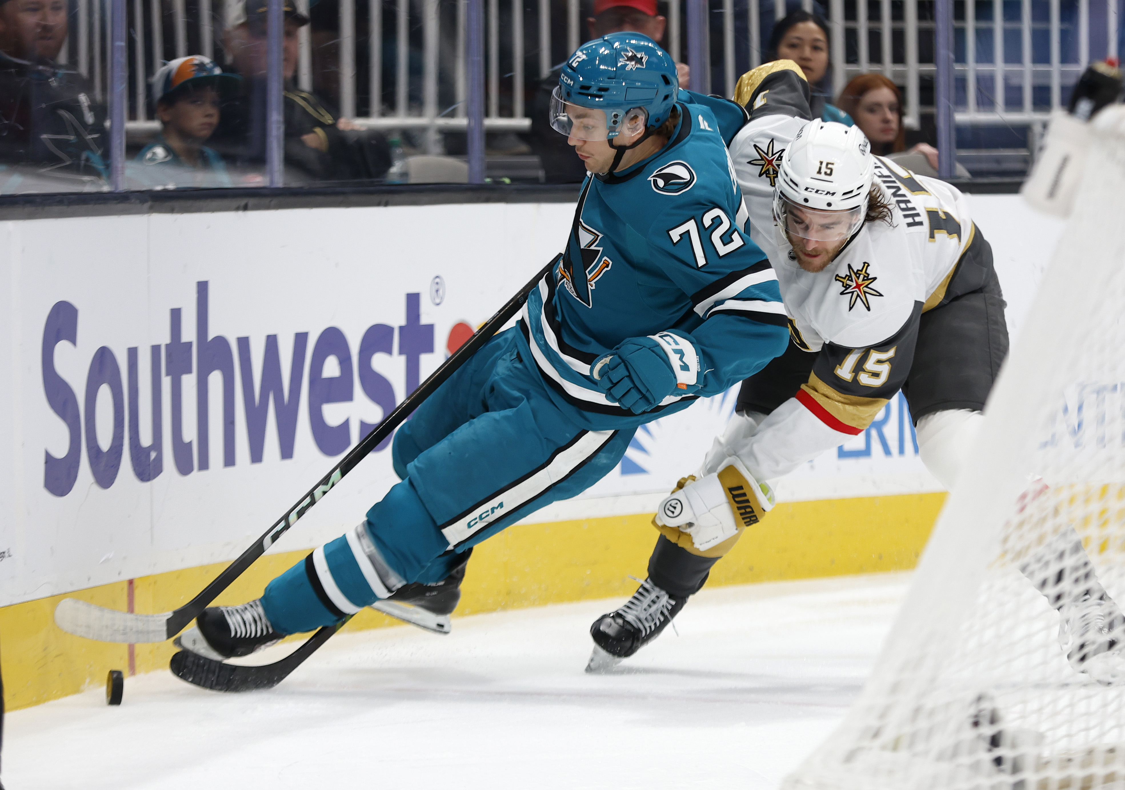 Vegas Golden Knights’ Noah Hanifin (15) commits a penalty against...