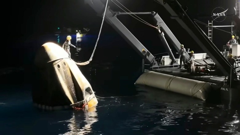 SpaceX capsule on recovery vessel