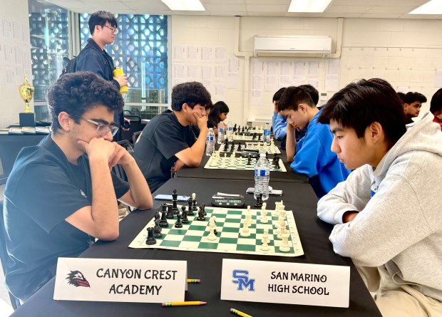 The top board featuring NM Sepehr Golsefidy (Canyon Crest Academy) vs. Warren Zhang (San Marino High School)(Photo by Irina NIzmutdinova)