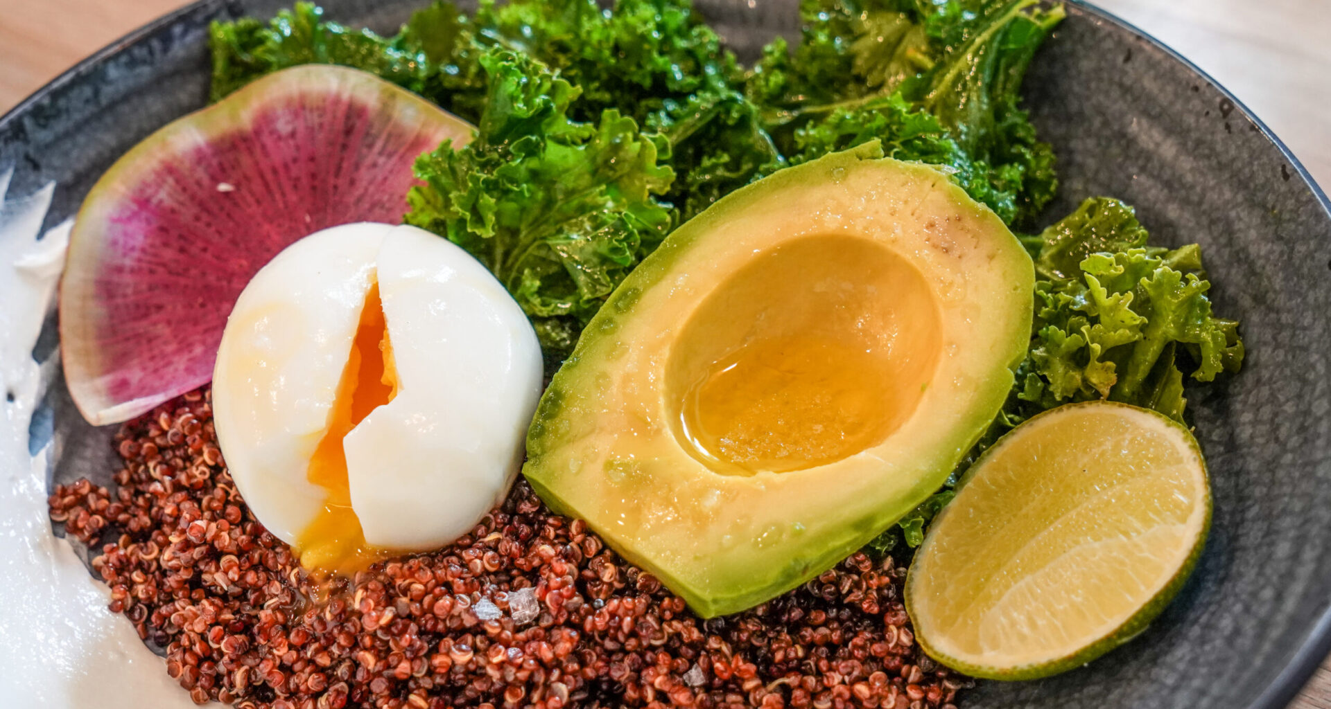 The cove brekkie bowl with quinoa, kale and avocado.