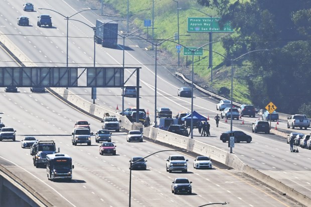 California Highway Patrol closed down all the westbound lanes of I-80 after a police involved shooting in Hercules, Calif., on Thursday, Jan. 22, 2026. (Jose Carlos Fajardo/Bay Area News Group)