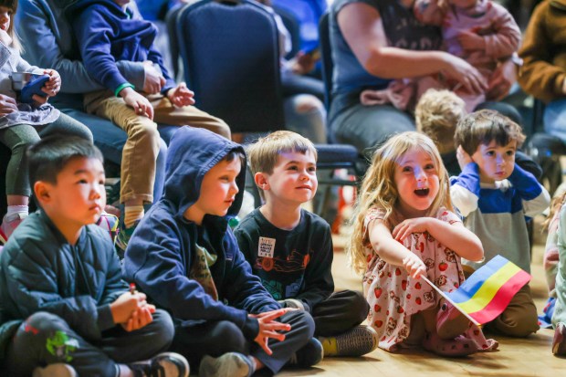 Kids react as they watch a Children's Fairyland puppet show at the Henry J. Kaiser Center for the Arts after a ribbon-cutting ceremony with Oakland Mayor Barbara Lee in Oakland, Calif., on Saturday, Jan. 24, 2026. (Ray Chavez/Bay Area News Group)