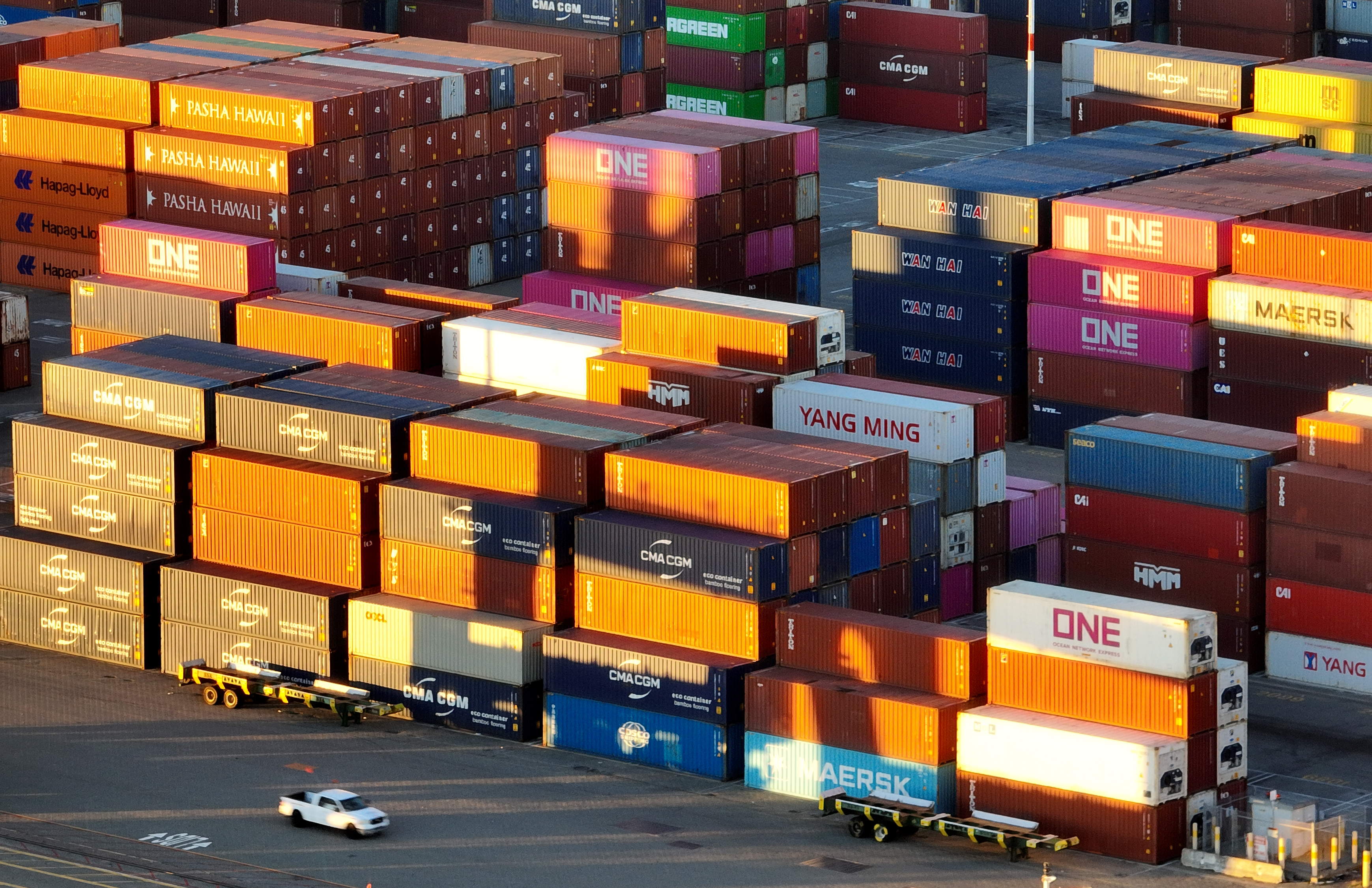 An aerial view of containers at the Port of Oakland...