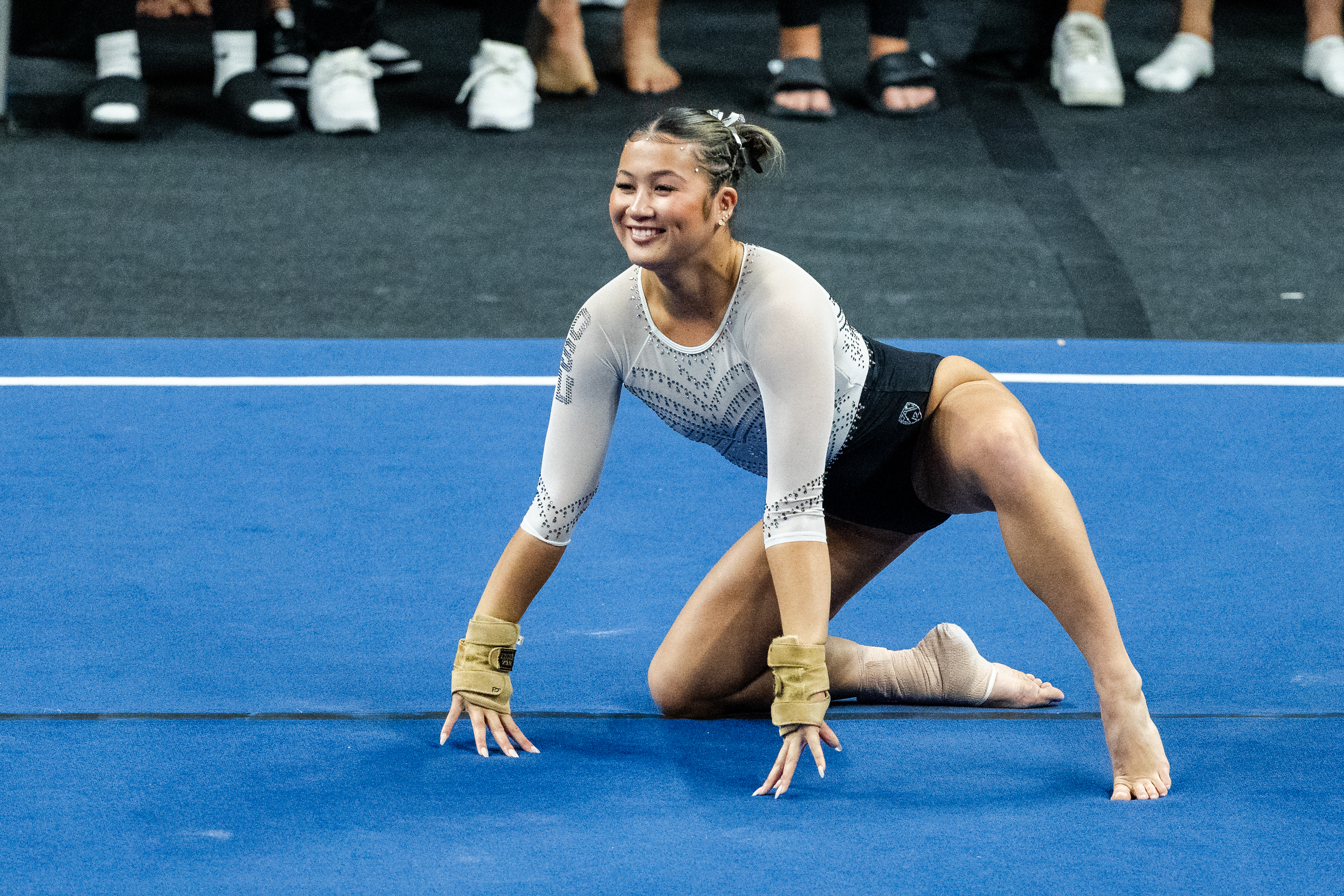 Reina Marchal of the Oregon State Beavers competes on the floor exercise during a gymnastics meet against the Sacramento State Hornets at Gill Coliseum on January 16, 2026 in Corvallis, OR.
