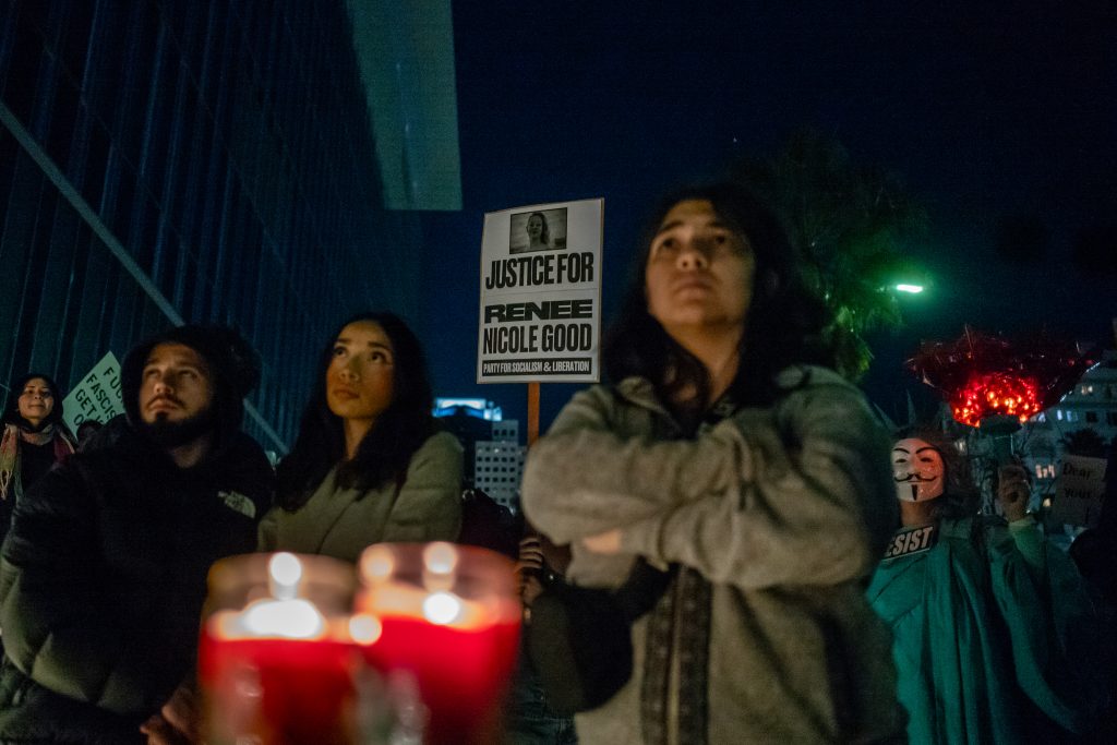 Long Beach residents take to the streets to protest the killing of Renee Nicole Good by ICE