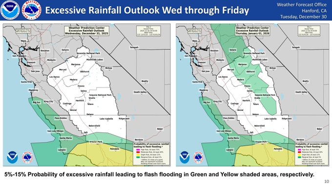 NWS Hanford Excessive Rainfall Warning for Central California Dec. 31-Jan. 2, 2026