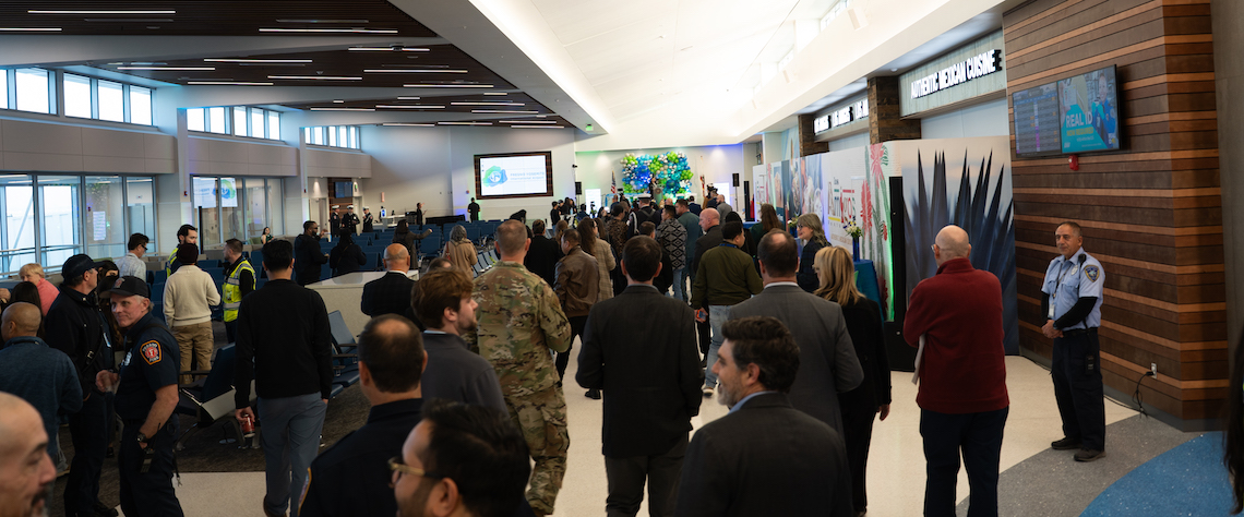 people in an airport concourse