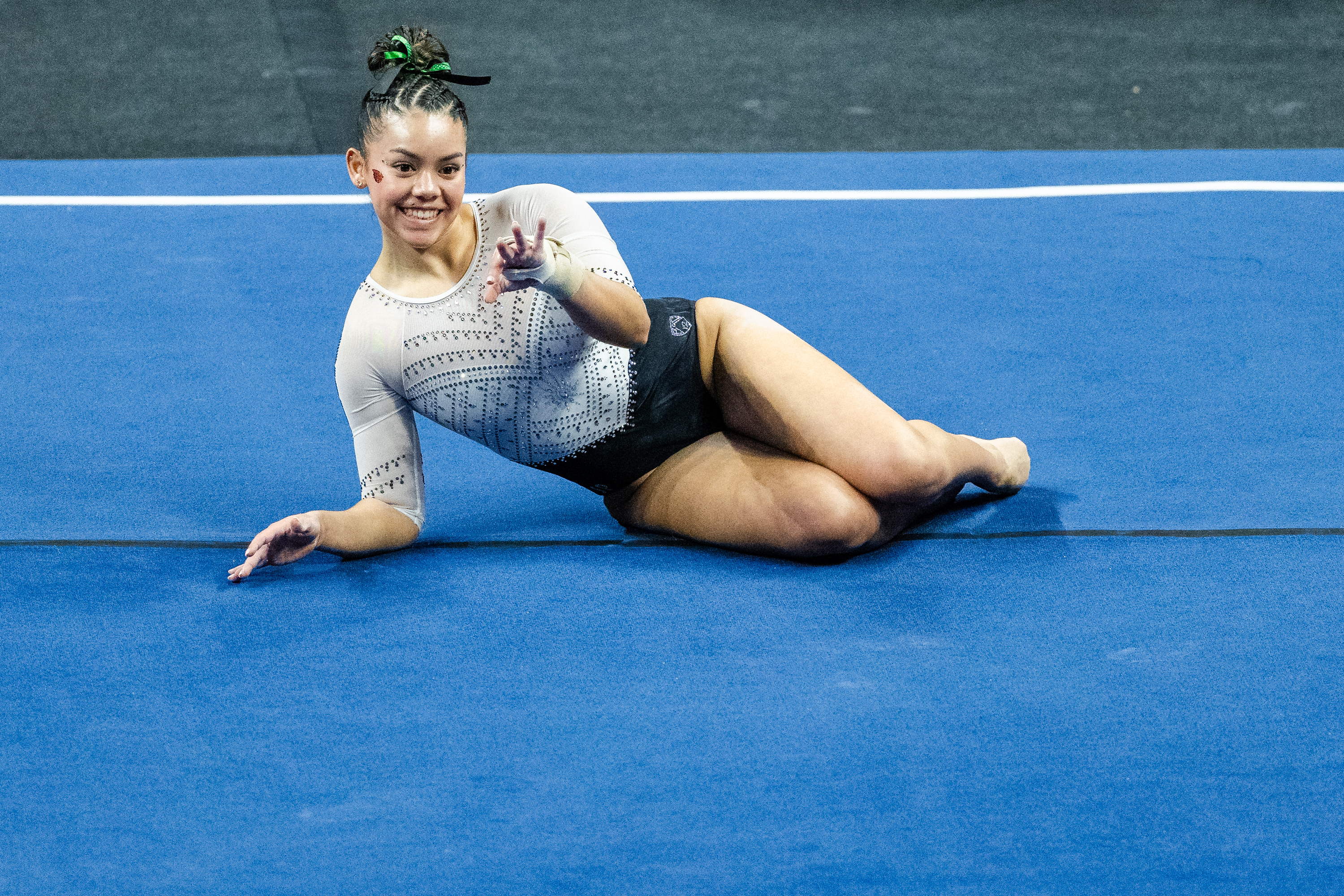 Paulina Vargas of the Oregon State Beavers competes on the floor exercise during a gymnastics meet against the Sacramento State Hornets at Gill Coliseum on January 16, 2026 in Corvallis, OR.