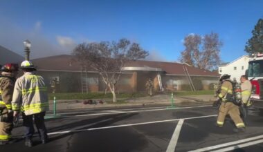 Fresno firefighters battled a commercial fire in a vacant Tower District office complex, one of three structure fires in less than 24 hours. (Fresno FD)