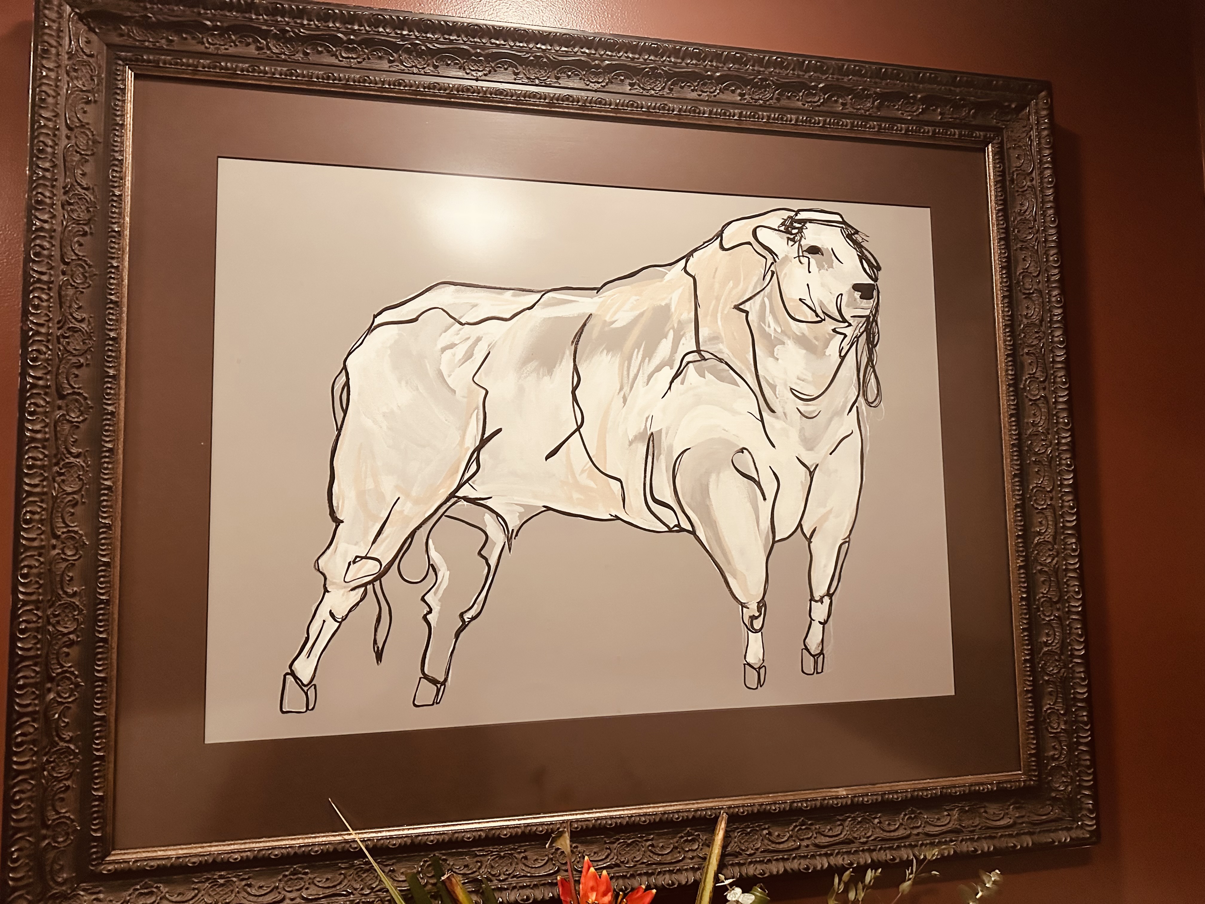 Artwork inside Massimo’s, a new Italian restaurant in Belmont Shore....